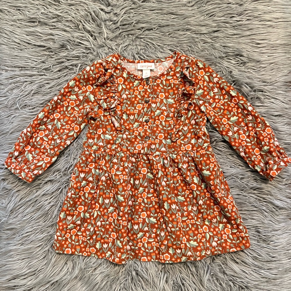 2t Toddler Girl Corduroy Dress Orange Button Up Ruffle Cat & Jack Fall Winter